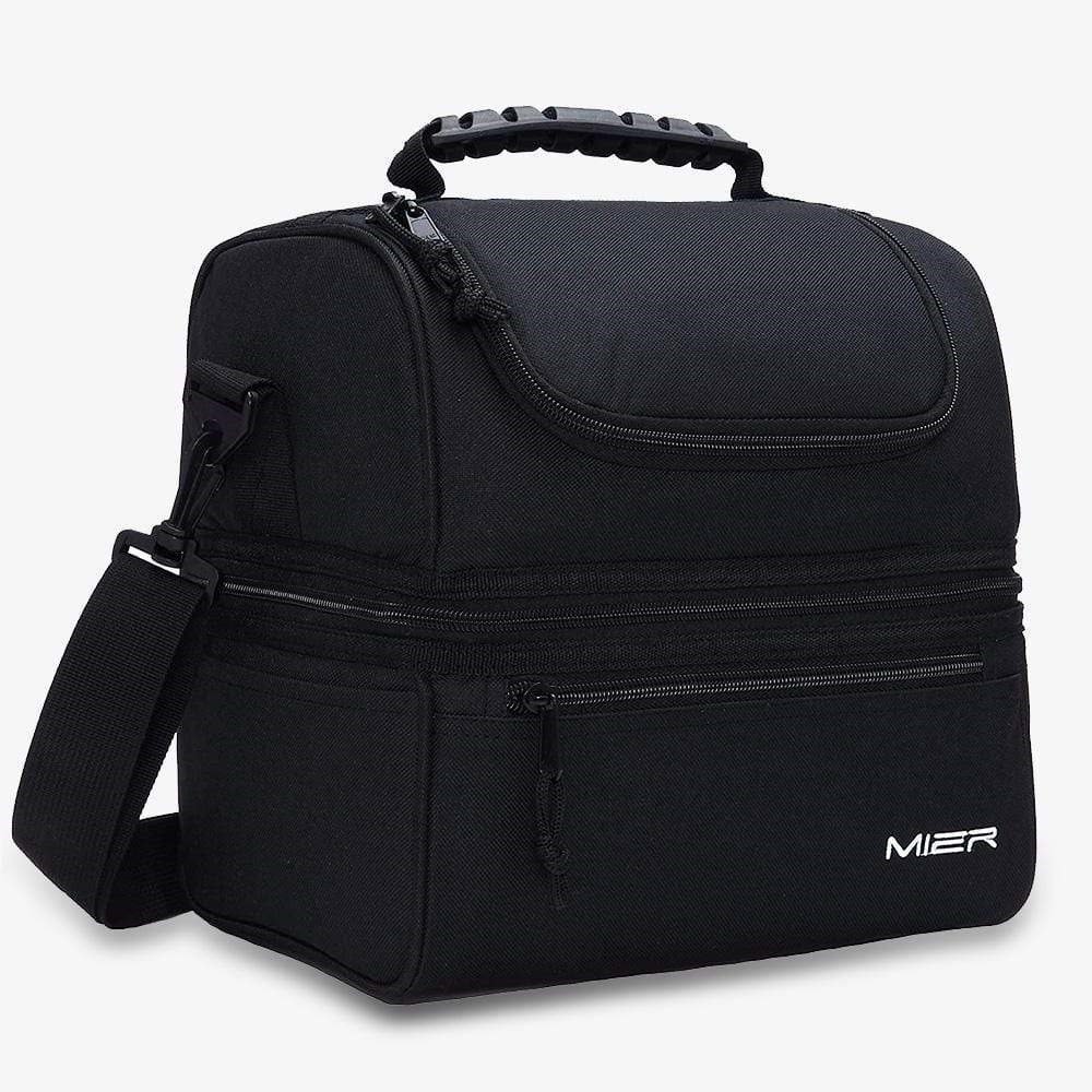 MIER Adult Lunch Box Insulated Lunch Bag Large Cooler Tote Bag for Men, Women, Double Deck Cooler(Black Large)